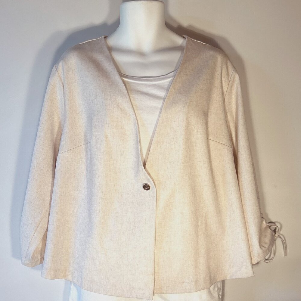 C. Wonder NWT SZ2X Ecru Linen One Button Blazer Wardrobe Essential Career Casual